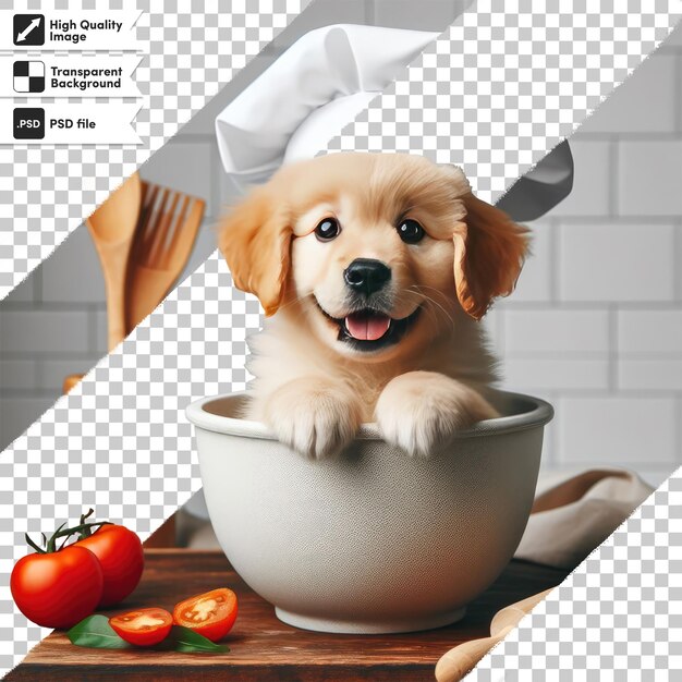 PSD chef de cão psd em uma cozinha com chapéu em fundo transparente