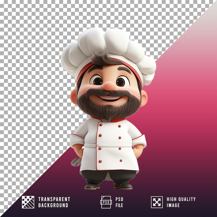PSD chef de desenho animado 3d em fundo transparente