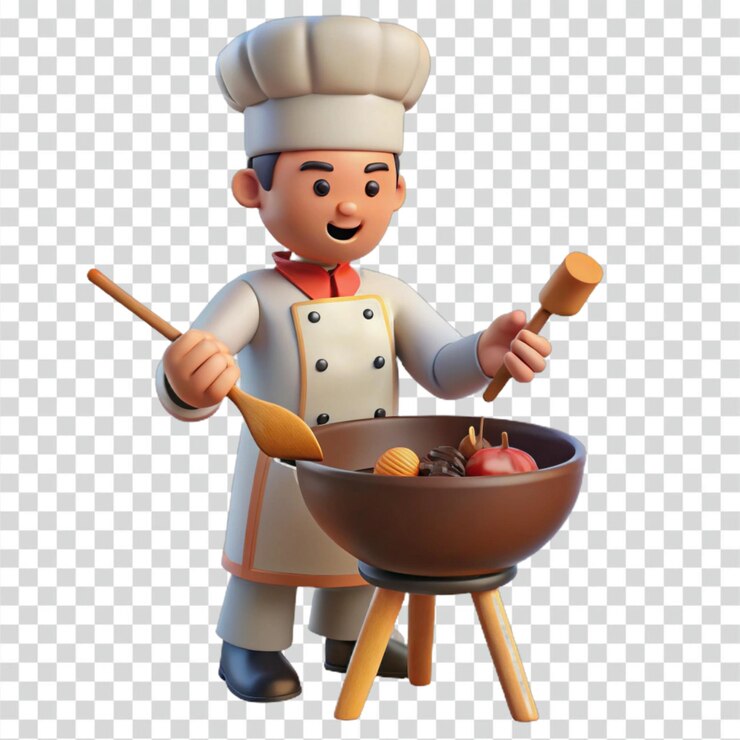 PSD el chef de dibujos animados en 3d asando comida