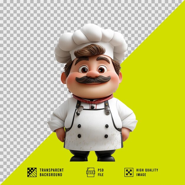 Chef de dibujos animados en 3D con fondo transparente de alta calidad