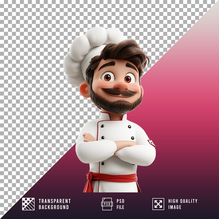 PSD chef de dibujos animados en 3d sobre un fondo transparente