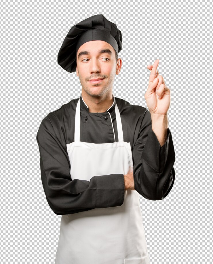 PSD chef dudoso haciendo gesto dedo cruz