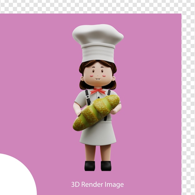 Chef femenina de renderizado 3d con pan