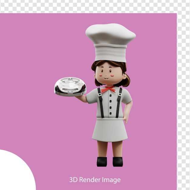 Chef féminin de rendu 3d tenant un récipient de nourriture