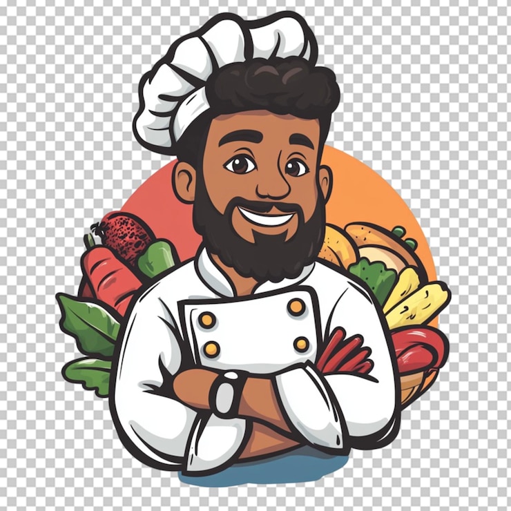 PSD chef hispânico de pele castanha com barba e goa em fundo transparente