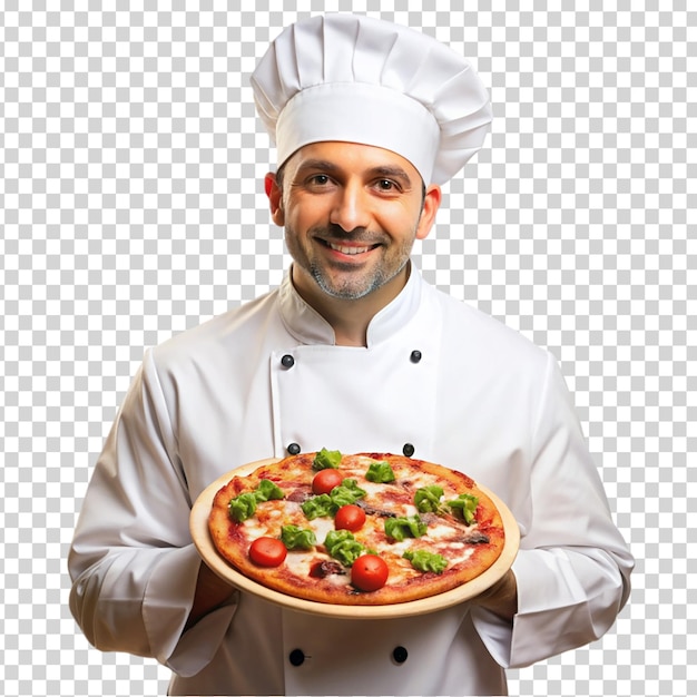 PSD a chef holding a pizza on transparent background