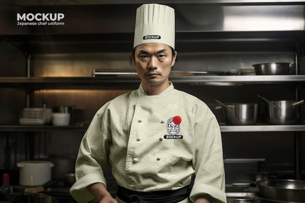 PSD chef japonés con un diseño de maqueta de uniforme