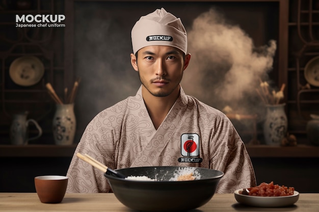 Chef japonés con un diseño de maqueta de uniforme