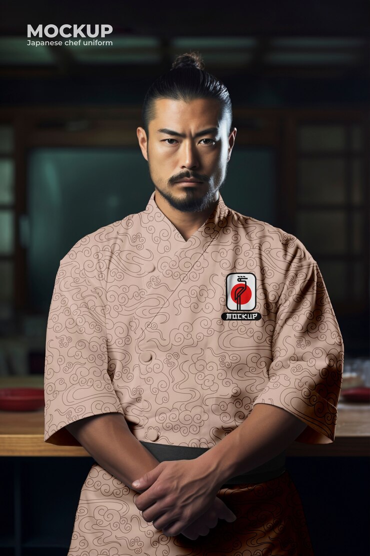 PSD chef japonês vestindo um uniforme de maquete
