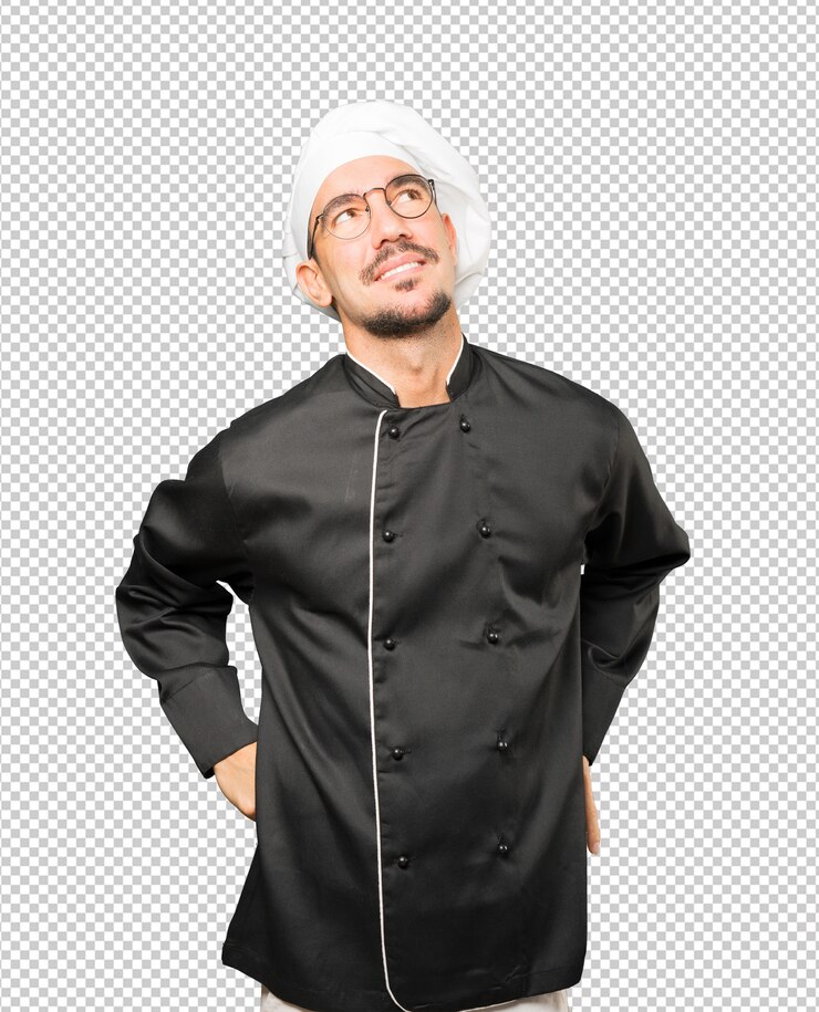 PSD chef jovem feliz olhando