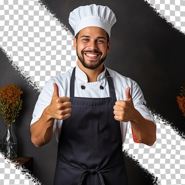 PSD un chef latin en uniforme sourit en levant le pouce.