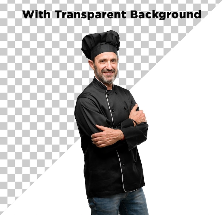PSD chef maschio che posa con un sorriso png psd isolato su uno sfondo trasparente
