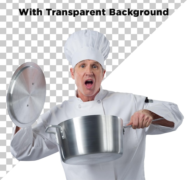 Chef masculin posant avec un ustensile de cuisine à la main PNG PSD isolé sur un fond transparent