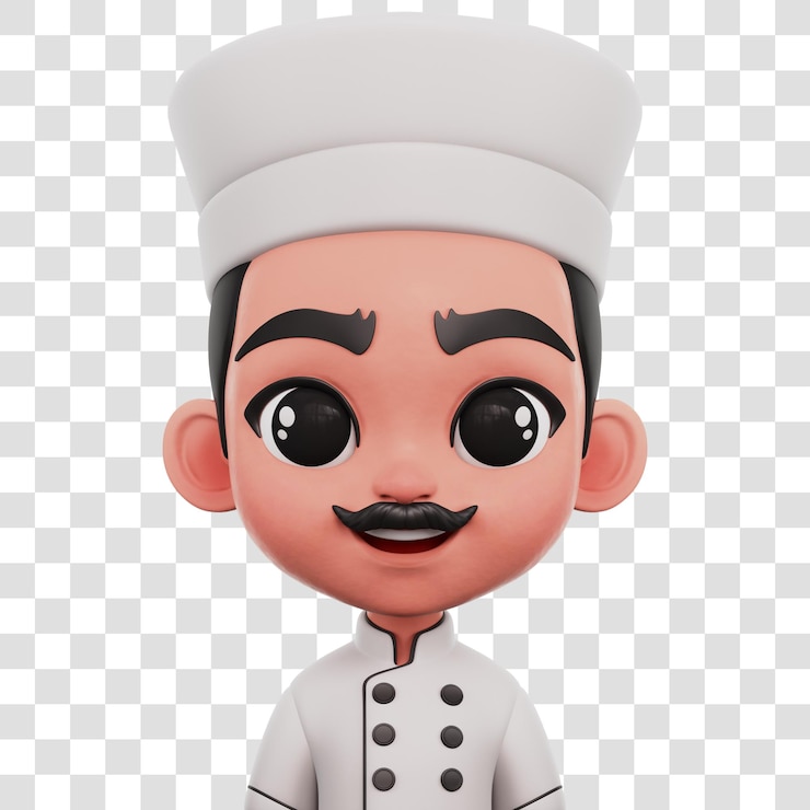 PSD chef masculino en 3d avatar aislado contexto transparente ilustración de renderización en 3d
