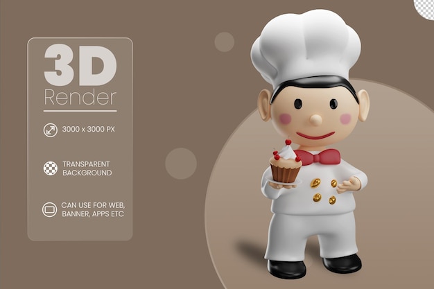 Chef montrant une illustration 3d de délicieux gâteau