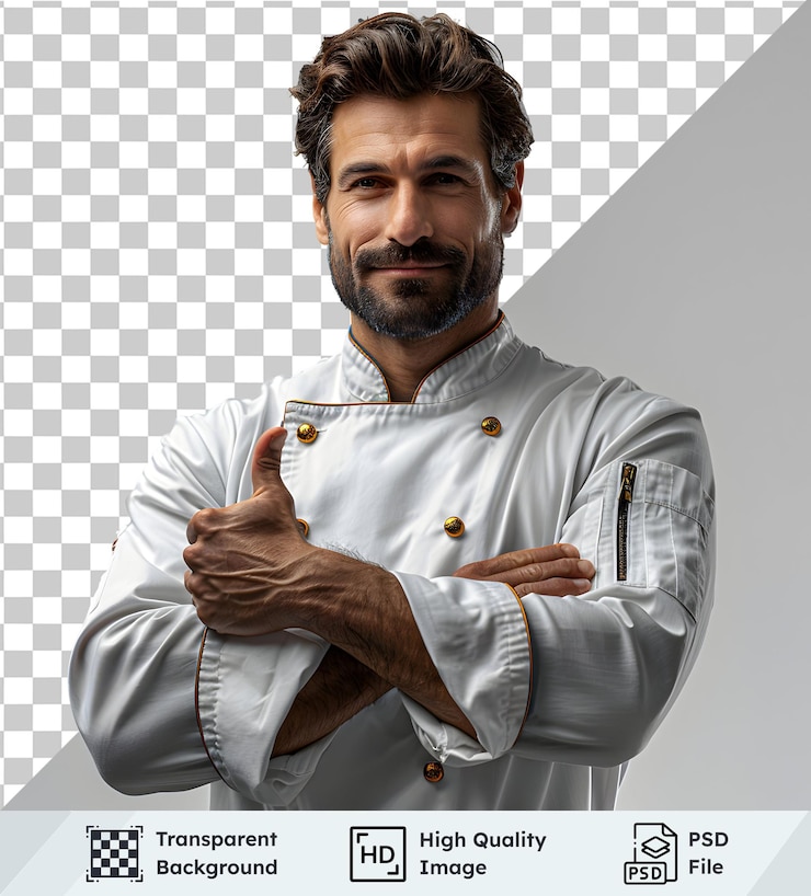 PSD chef mostra il pollice in alto per immagini png trasparenti e mockup psd ideali per siti web culinari e progetti di ristoranti