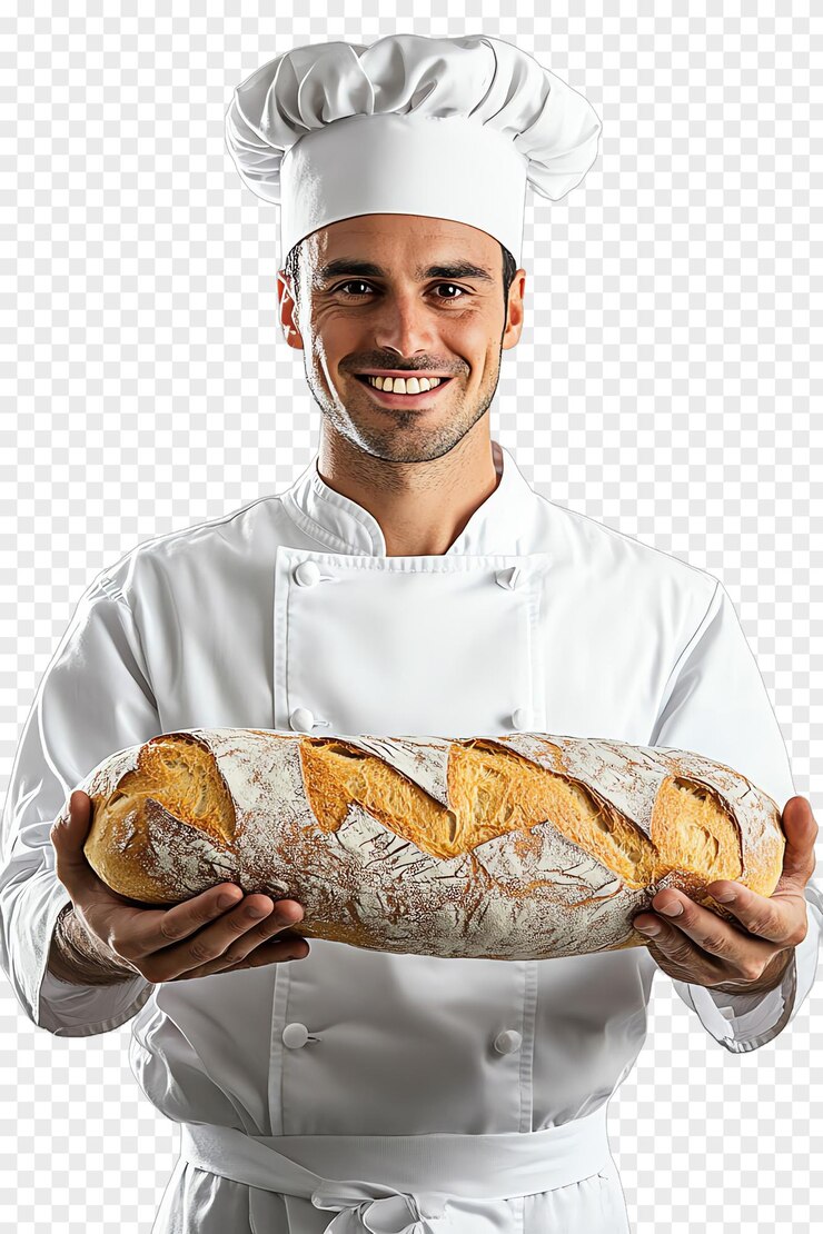 PSD chef con un pan en la mano