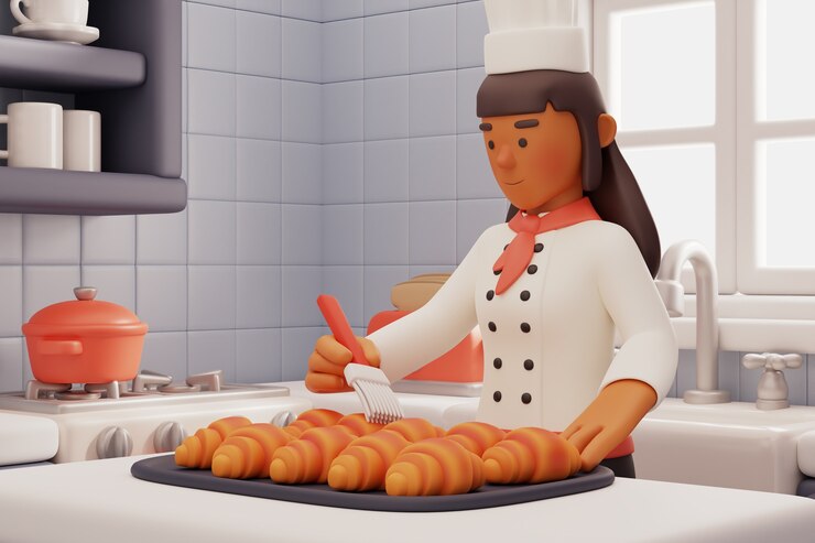 PSD chef de pastelería preparando croissants en la cocina