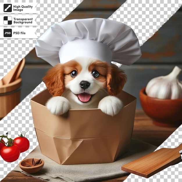 Chef de perros de psd en una cocina con sombrero en un fondo transparente