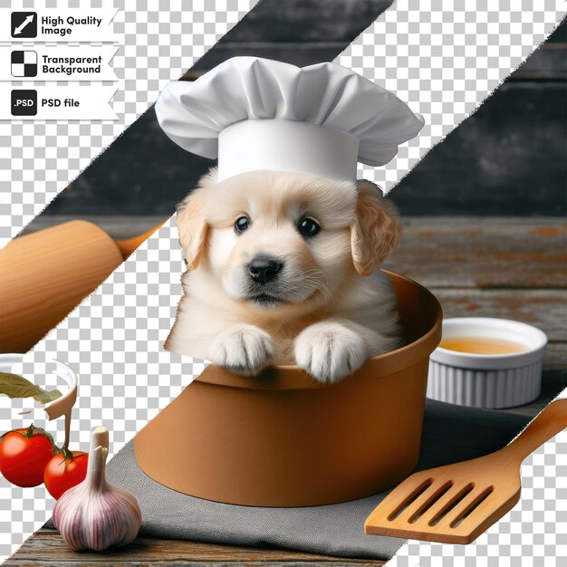PSD chef de perros de psd en una cocina con sombrero en un fondo transparente