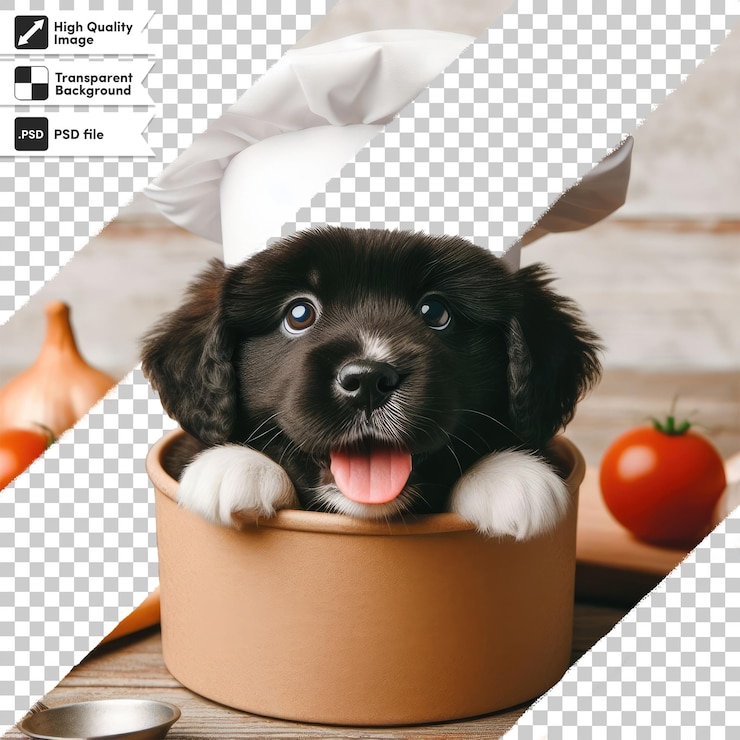 PSD chef de perros de psd en una cocina con sombrero en un fondo transparente