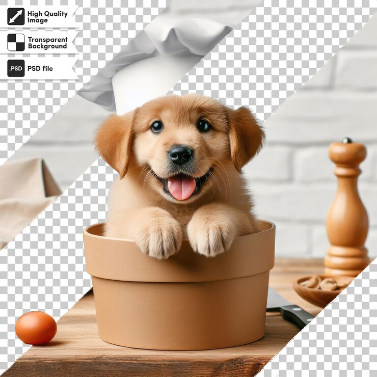 PSD chef de perros de psd en una cocina con sombrero en un fondo transparente