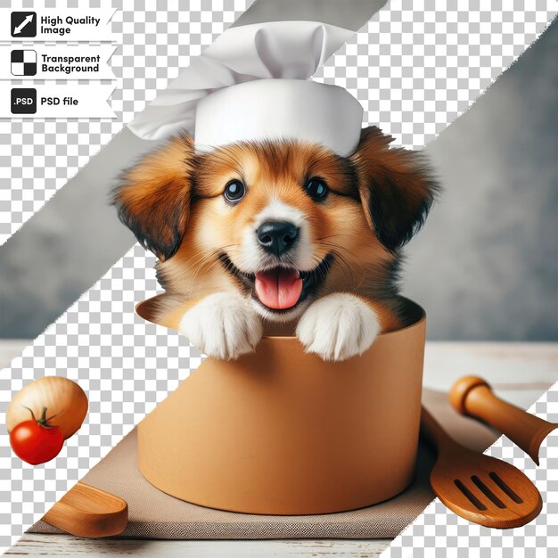 PSD chef de perros de psd en una cocina con sombrero en un fondo transparente