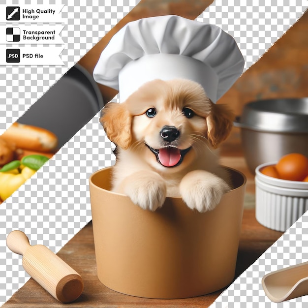 PSD chef de perros de psd en una cocina con sombrero en un fondo transparente