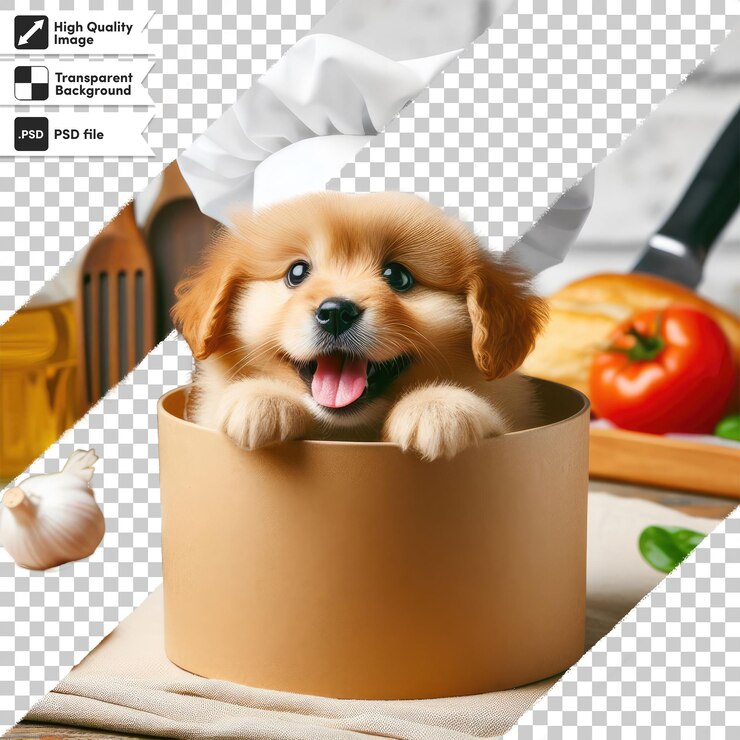 PSD chef de perros de psd en una cocina con sombrero en un fondo transparente