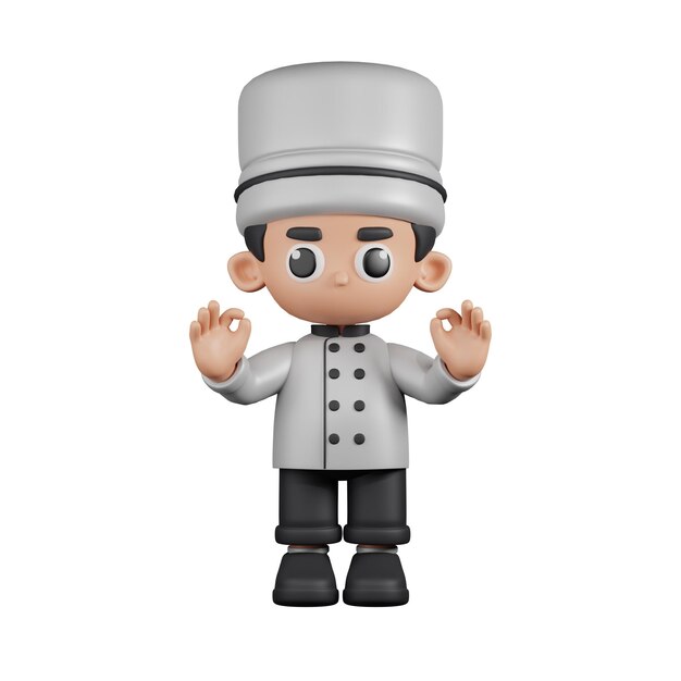 Chef de personaje 3D dando pose de gesto de mano Ok