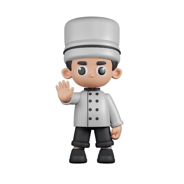 Chef de personaje 3D haciendo la pose de señal de stop