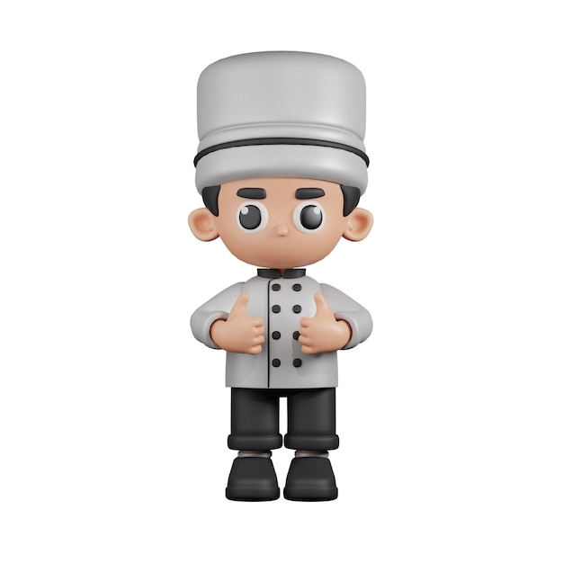 Chef de personnage 3D montrant la pose des pouces vers le haut