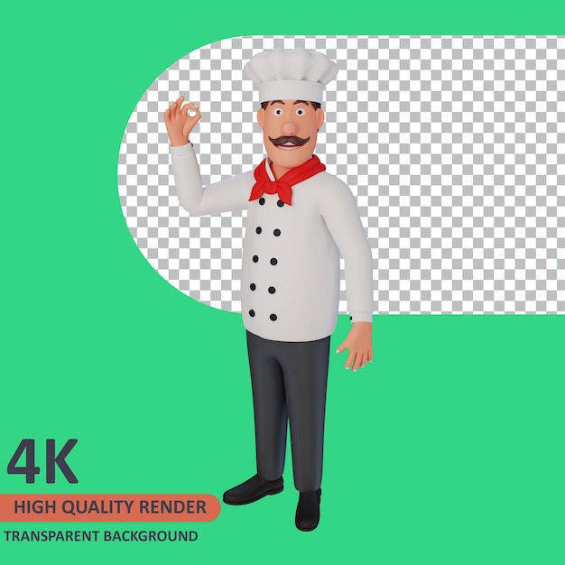 El chef está de pie representación 3d del modelado de personajes