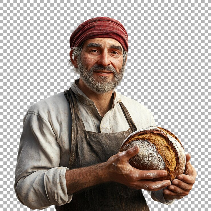 PSD chef de png sosteniendo pan marrón en un fondo transparente