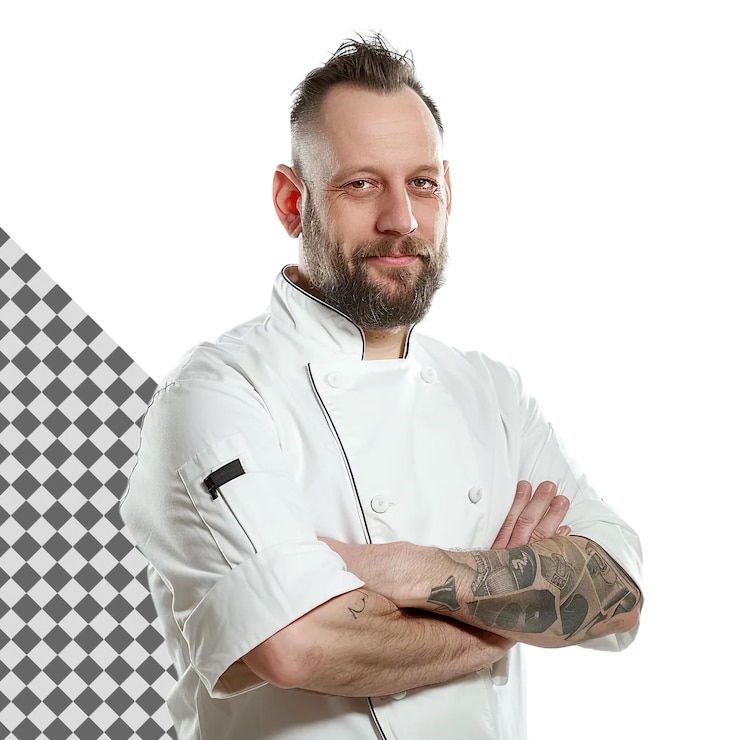 PSD chef professionista su sfondo trasparente ideale per illustrazioni culinarie