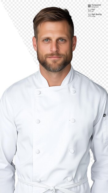 Chef serio en uniforme blanco con los brazos cruzados en un fondo transparente pose profesional