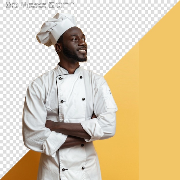 PSD chef smiling crossed arms and looking at camera isolated on transparent background