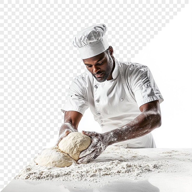 PSD un chef con un sombrero y una camisa blanca está haciendo masa