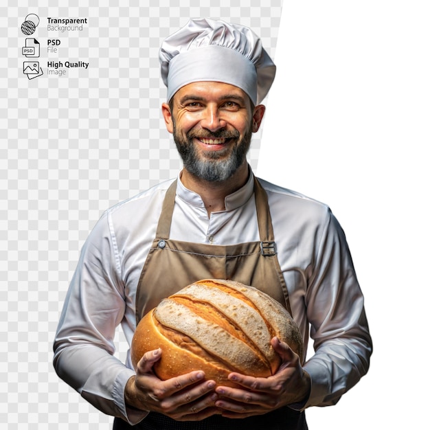 PSD el chef sonriente presenta el pan recién horneado