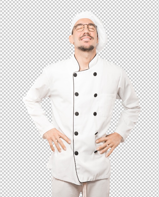 Chef tranquilo haciendo un gesto de relajación