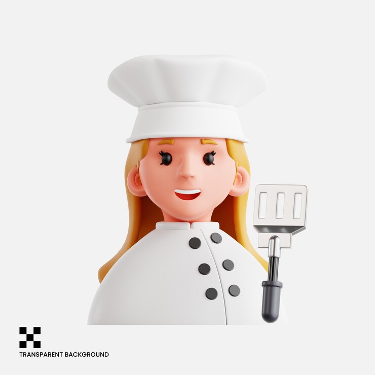 PSD chef en uniforme blanco con espátula de cocina