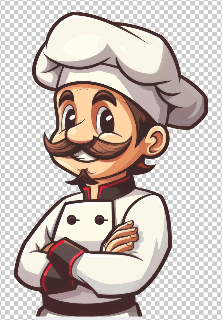 PSD chefe de desenho animado com bigode isolado em fundo transparente