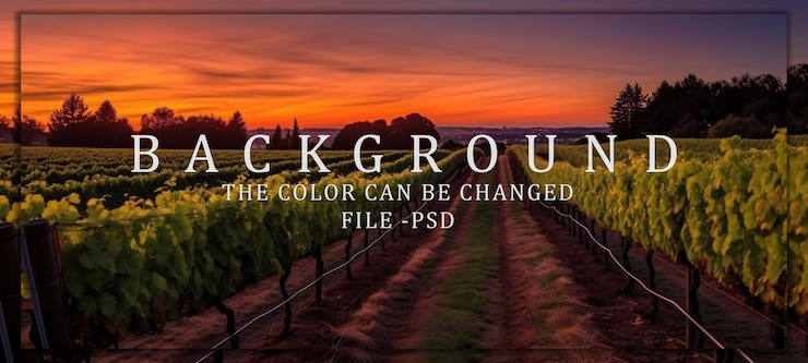 PSD le chemin de la vigne au coucher du soleil