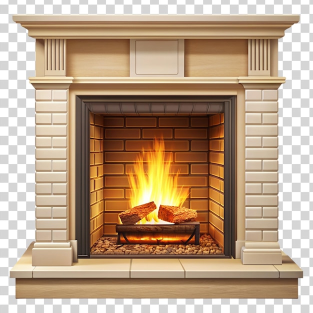 PSD une cheminée confortable avec une flamme craquante sur un fond transparent