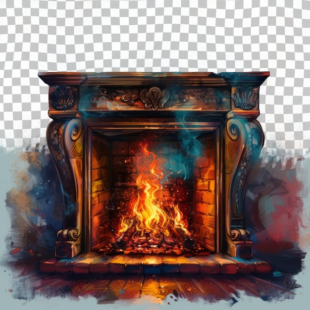 PSD une cheminée avec un feu au milieu