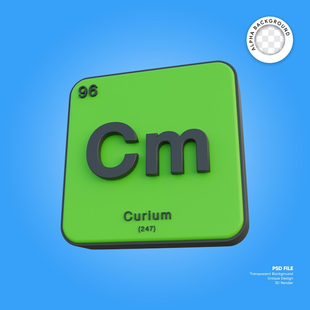 PSD chemisches element curium periodensystem 3d-rendering
