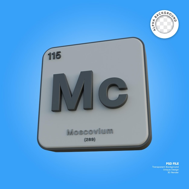 Chemisches Element Moscovium Periodensystem 3D-Rendering