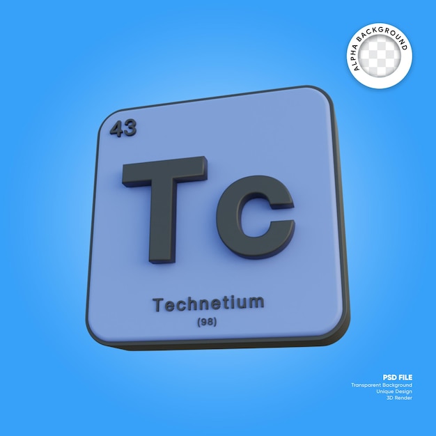 Chemisches element technetium periodensystem 3d-rendering