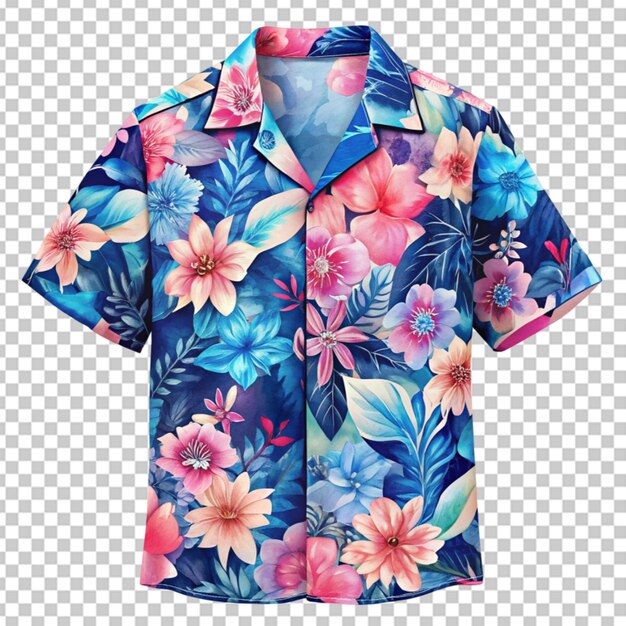 PSD chemise à fleurs rose et bleue et fond transparent