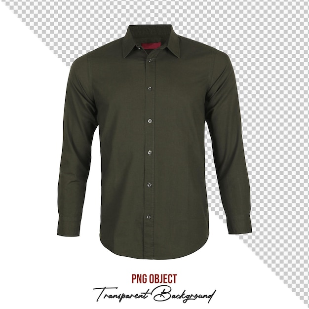 Chemise masculine à manches longues d'olive verte Vêtement formel et décontracté isolé sur un fond transparent